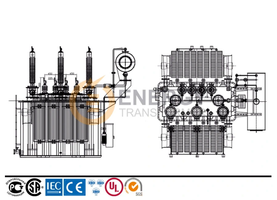 110 kV 10-300 MVA Oil Immersed High Voltage Transformer Drawings and Specs for USA, Canada, Brazil, Argentina, Guyana, Jamaica