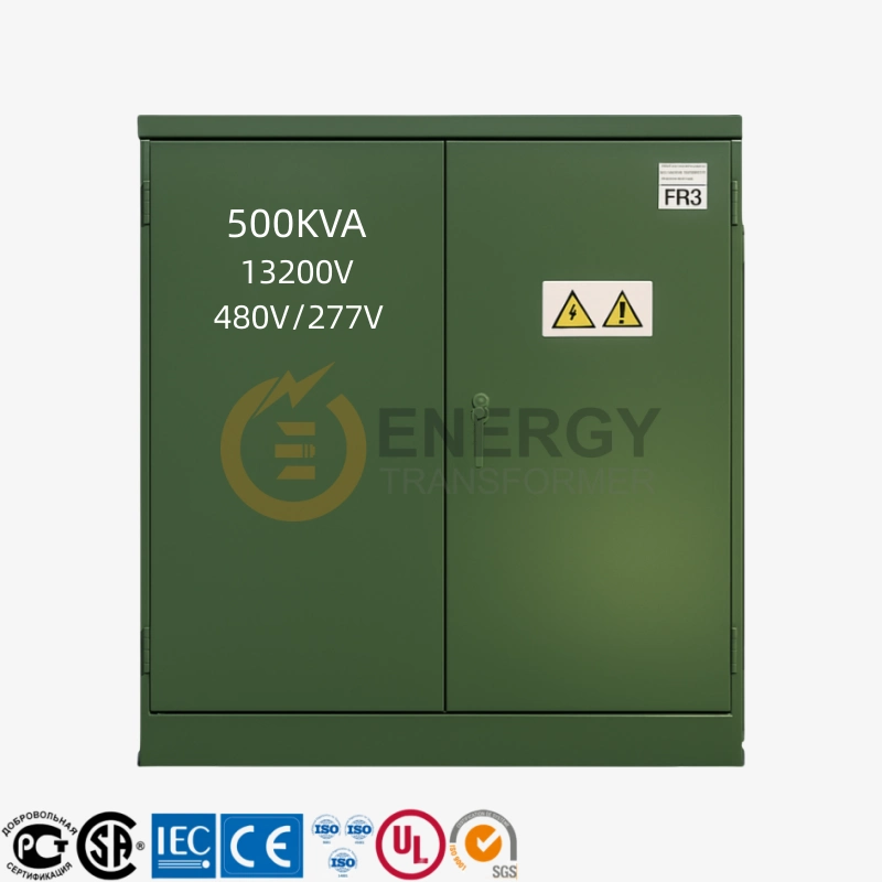 500 kVA 13.2kV to 480Y/277V three-phase pad mounted transformer by Evergy Transformer – China manufacturer for USA, Canada, Australia, Brazil, Argentina, and Mexico markets.