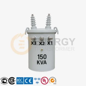 150 kVA telephone pole transformer for utility distribution 13.2 kV / 13.8 kV to 120/240 V – factory wholesale supplier for US, Canada, Mexico, Brazil, Argentina, Peru, Bolivia, Guyana, Panama, Spain