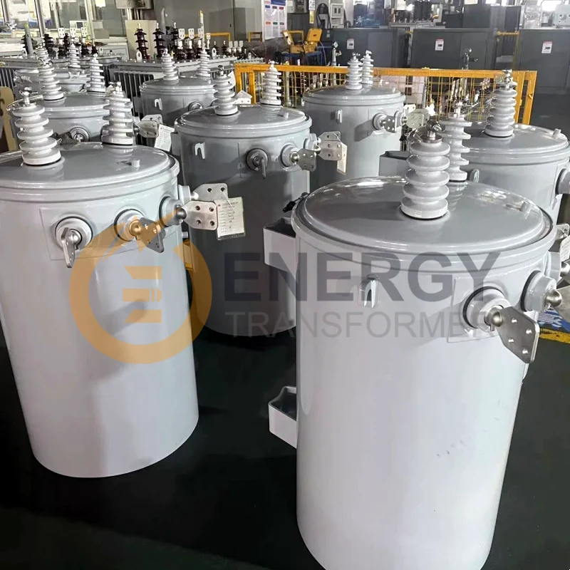 150 kVA telephone pole transformers stored in warehouse before export to the US, Canada, Mexico, Brazil, Argentina, Peru, Panama, and Spain