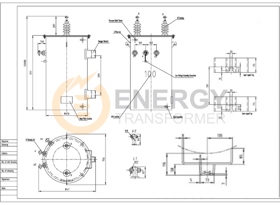 Engineering design of 100 kVA pole-mounted ANSI standard transformer for North and South America – USA, Canada, Mexico, Brazil, Argentina – by leading Chinese manufacturer