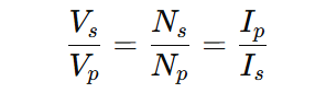Diagram showing the inverse relationship between voltage and current ratios in a transformer