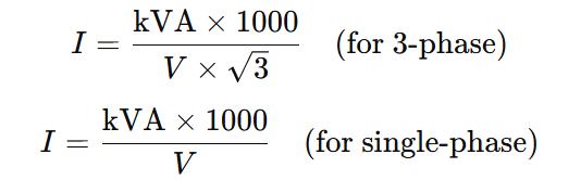 Transformer full load current calculation formula with example