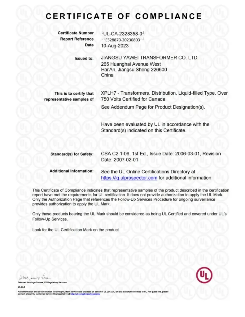 Power transformer production base in China with international certificates for oil, box, underground, and switchgear transformers.